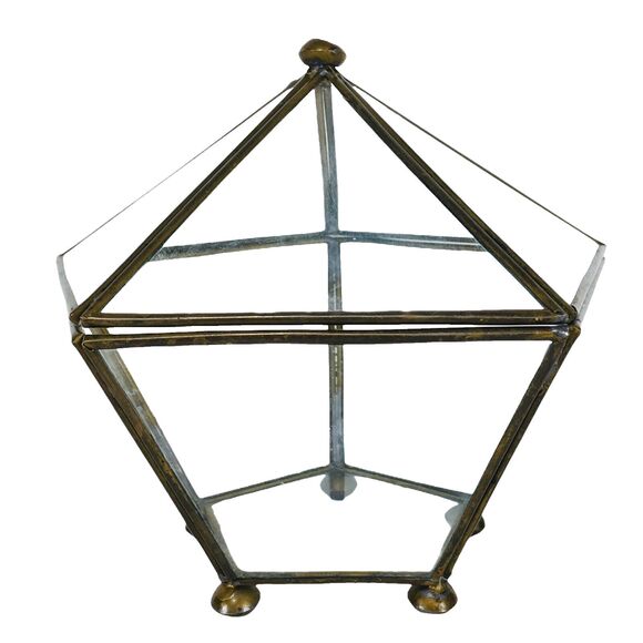VTG Brass Glass Prism Terrarium Pentagon Tabletop Trinket Display Case Holder - Picture 4 of 7
